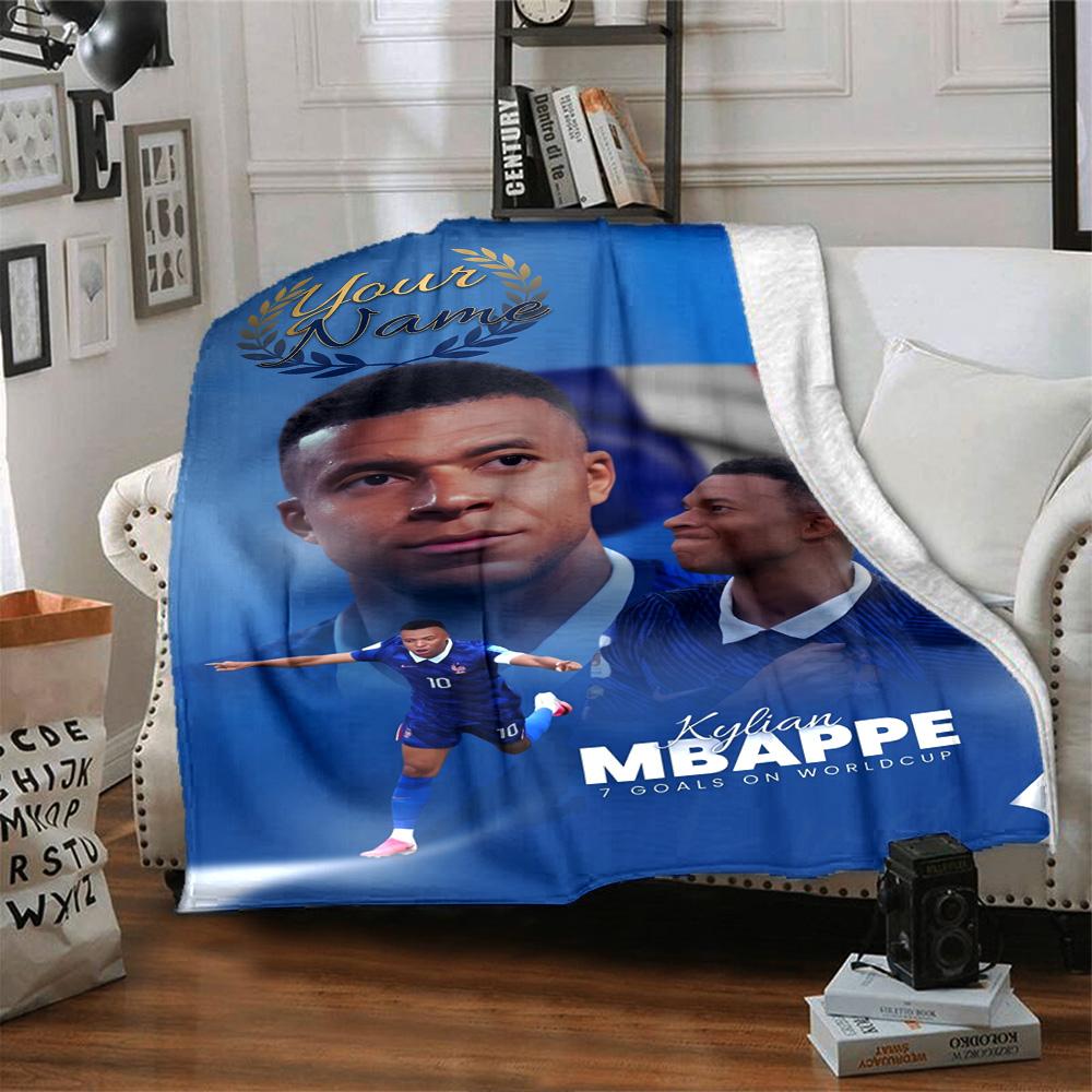 Mbappé Customize Text Blanket Throw Personalized Blanket Ultra-Soft Great for Livingroom Office Chair Couch Bed Four Seasons Multipurpose