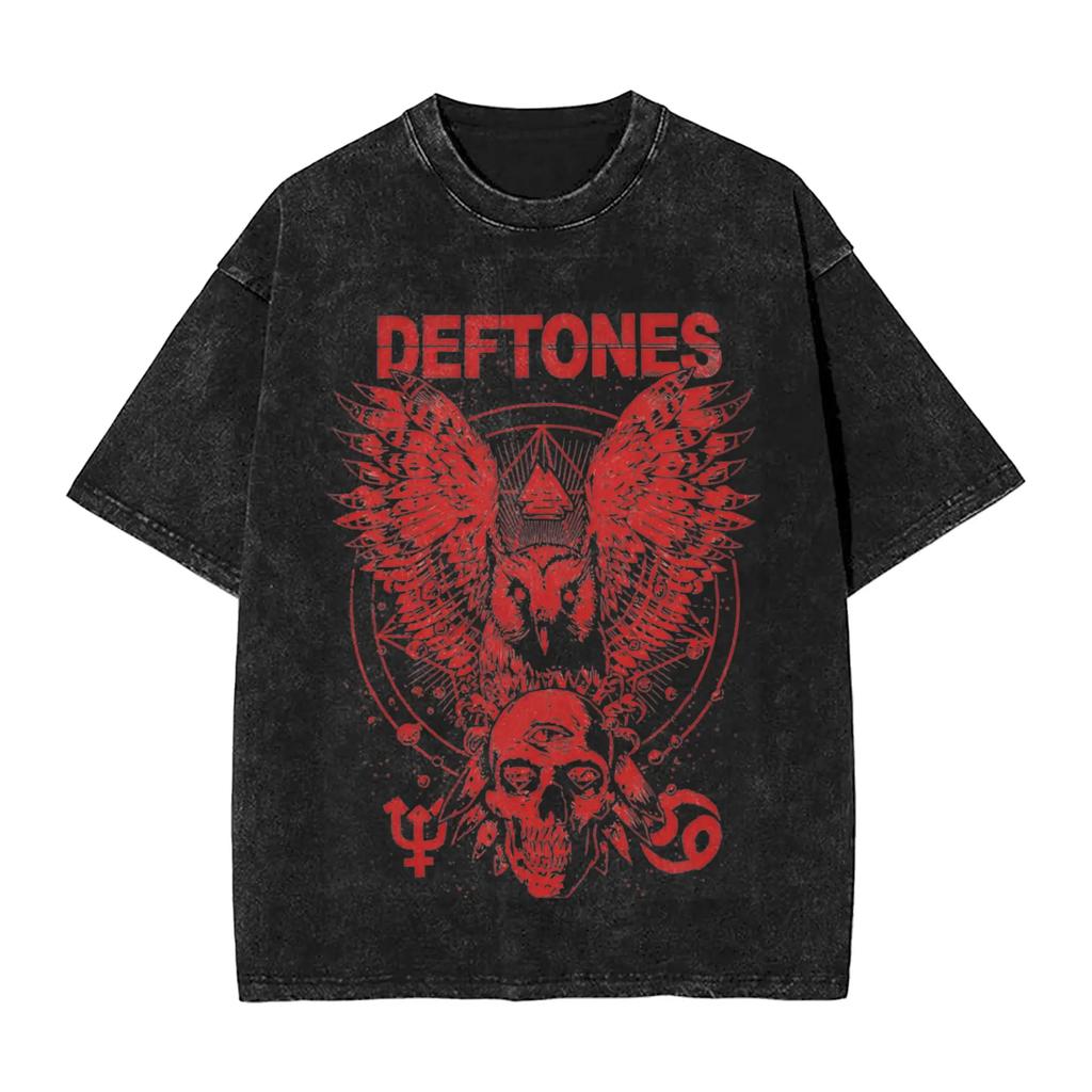 New Arrival Mens Clothes Ohms White Pony Deftones Rock Band Washed Short Sleeved Round Neck Y2k Tshirt Men Clothing Camisetas