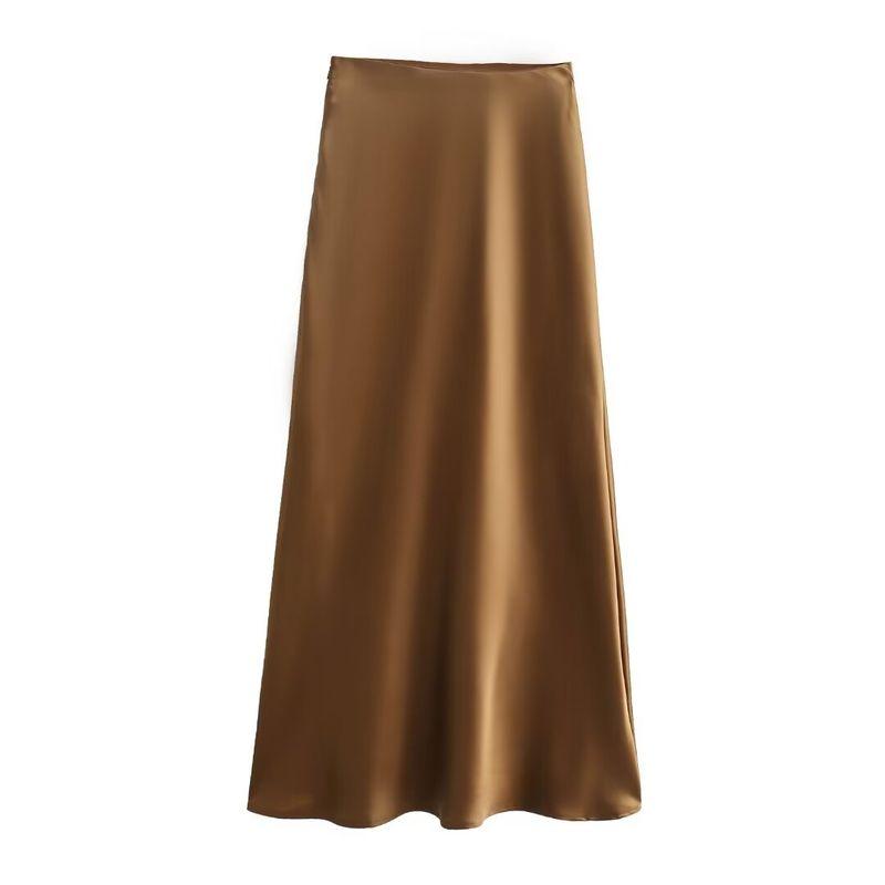 Kaslead New Arrival Women's Fashion Style Fashion Casual Easiest for Match Fine Acetate Satin Elastic Waist Zipper Skirt