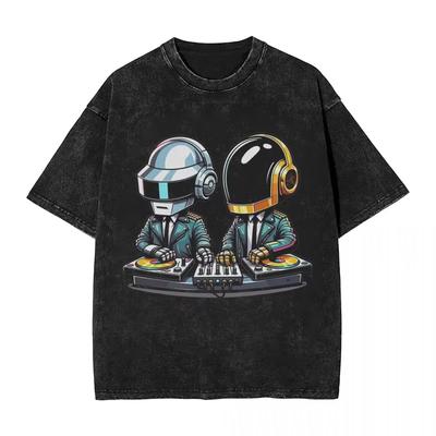Daft Punk Vintage Washed T Shirt Hip Hop Harajuku Streetwear Short Sleeve Tops Tee Men's Women Oversized Loose Casual