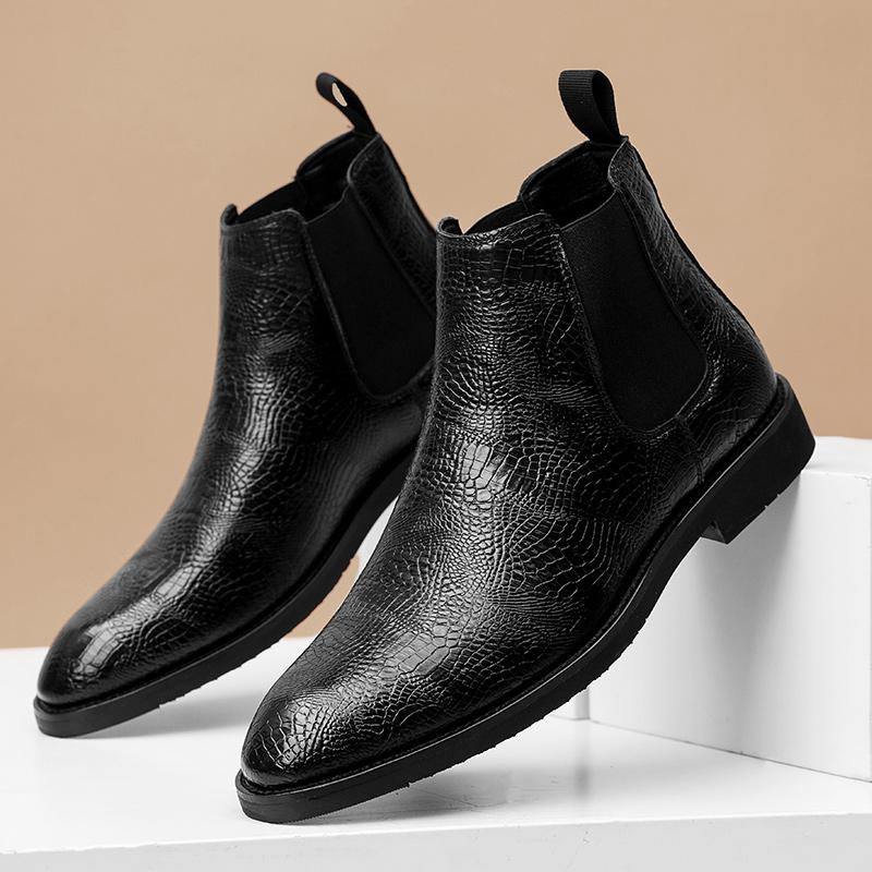 Men's Formal Ankle Boots British Trend Pointed Toe Business Casual Leather Big Size Designer Chelsea Slip-on Comfortable Shoes