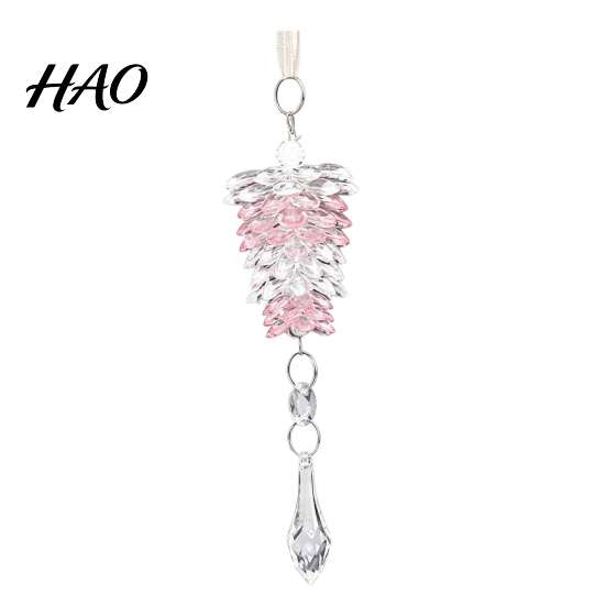 Christmas Garland Decor Acrylic Pine Cone Pendant with Faux Crystal Drop, Tree Elegant Hanging Xmas Baubles Ornaments, Transparent Gradient