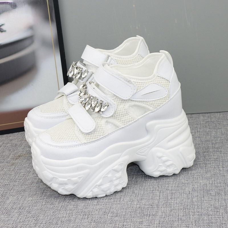 

Модные женские массивные кроссовки из микрофибры и сетки, на вулканизированной подошве, с блестками, дышащие, повседневные, на платформе и танкетке 40