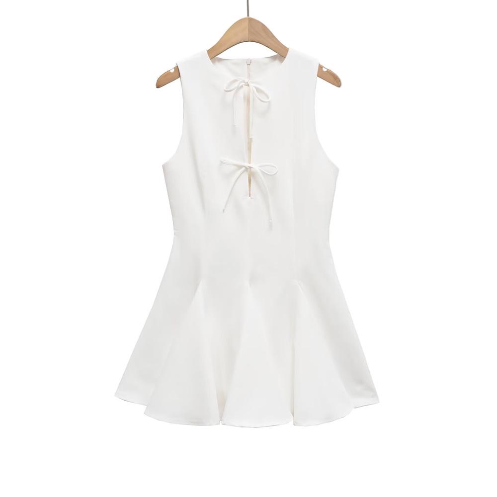 2025 Spring/Summer Women's High-End Vest Dress with Wavy Hem and Bow Detail