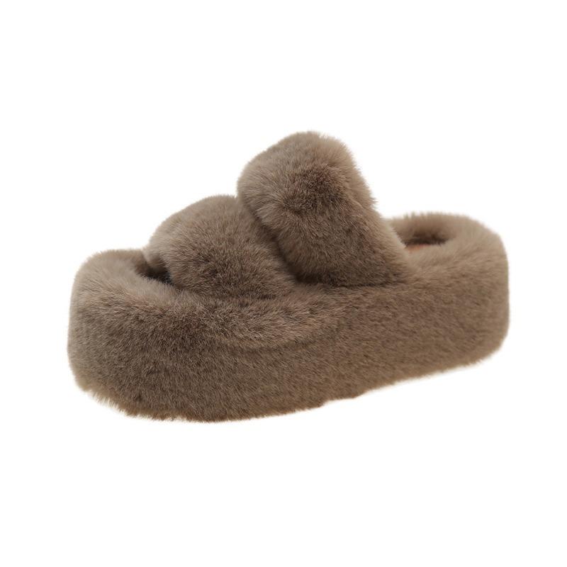 Large size trendy fashionable soft m outer wear fluffy slippers women's flat bottom one-word drag autumn new thickened
