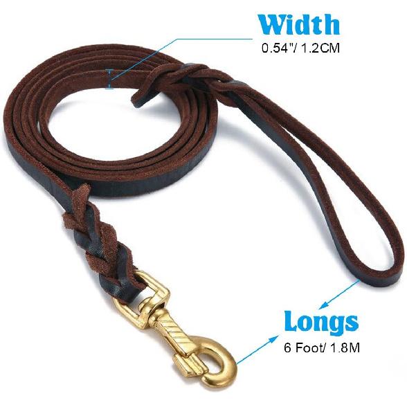 FOCUSPET Leather Dog Leash 6 Ft Leather Dog Training Leash Pet Braided Dog Leash for Large Medium Leads Rope Dogs Walking&Training (1/2 Inch,Brown)