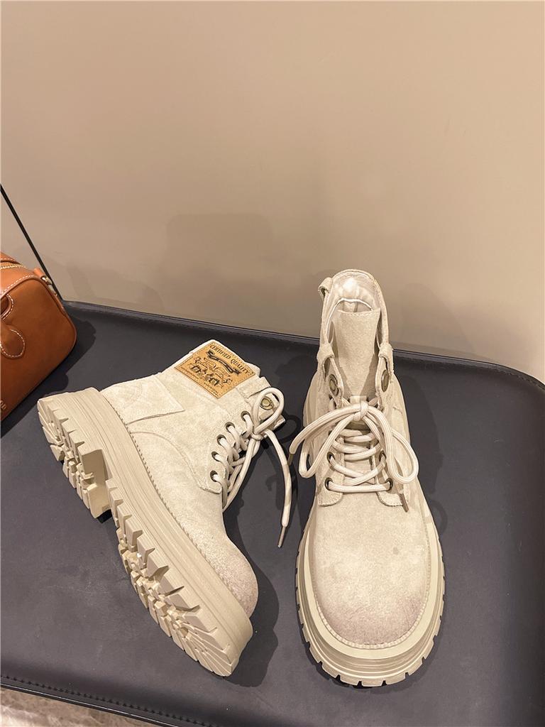 Thick-soled big yellow boots Martin boots 2025 autumn and winter new versatile boots small height-increasing women's shoes retro short boots