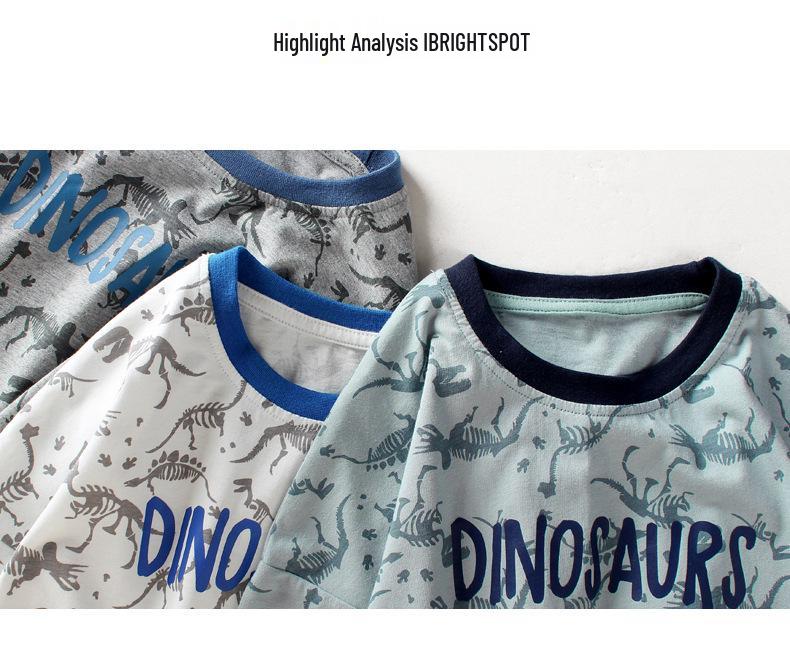 Kids' Korean Style Dinosaur Print Summer T-Shirt - Boys' Short Sleeve Trendy Top