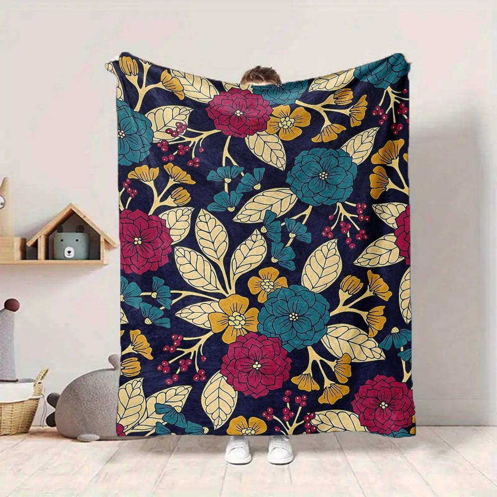 1pc Floral Pattern Blanket, Lightweight Flannel Throw Blanket for Sofa, Bed, Travel, Camping, Living Room, Office, Couch064
