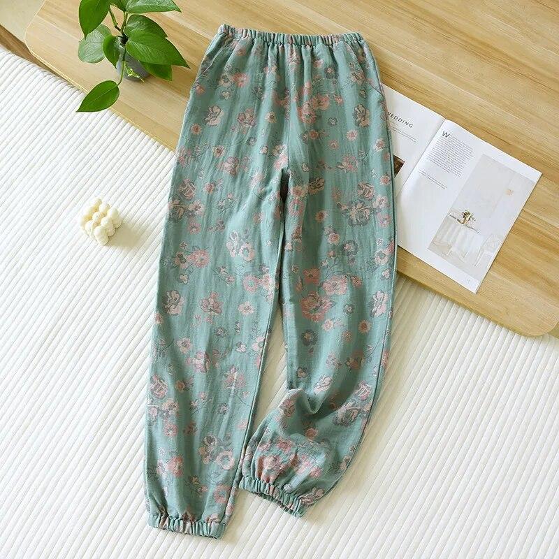 2026 Spring/Summer New Women's Sleeping Pants 100% Cotton Jacquard Cute and Fresh Flower Pants Loose Closing Home Pants Ladies