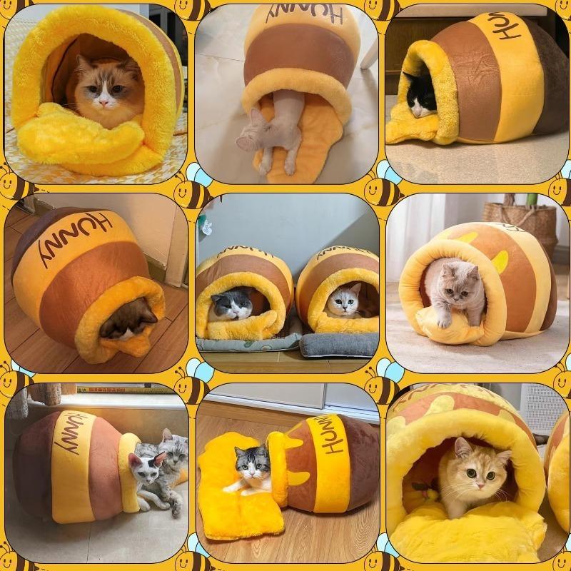 Honey Pot Cat Cave Bed, Soft and Thick Rebound Sponge Pet Nest with Removable & Washable Cushion
