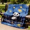 1pc Panda Night Sky Print Outdoor Blanket, Lightweight Polyester,