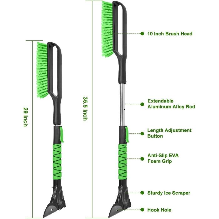 SEAAES 35.5 Inch Snow Brush For Car, Extendable Windshield Ice Scraper With Foam Grip, Snow Scraper Brush For SUV Truck Auto Jeep RV Vehicle Window
