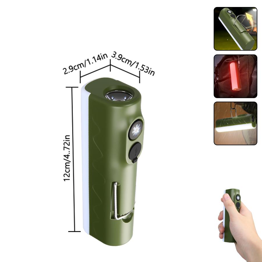 Dual Light Multi-functional Camping Flashlight Rechargeable Light RGB Waterproof Torch with Hook for Hiking Fishing Emergency