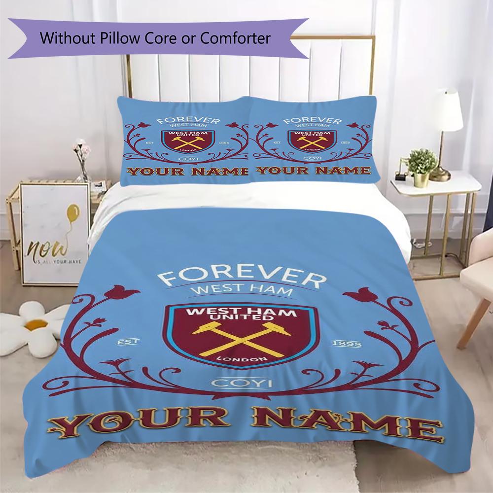Benutzerdefinierter Name West Ham United Muster Bettwäsche Steppdecke Set Steppdecke Bezug Kissenbezug Heimdekoration Geburtstagsgeschenk (1*Bettbezug+2*Kissenbezug ohne Füllung)