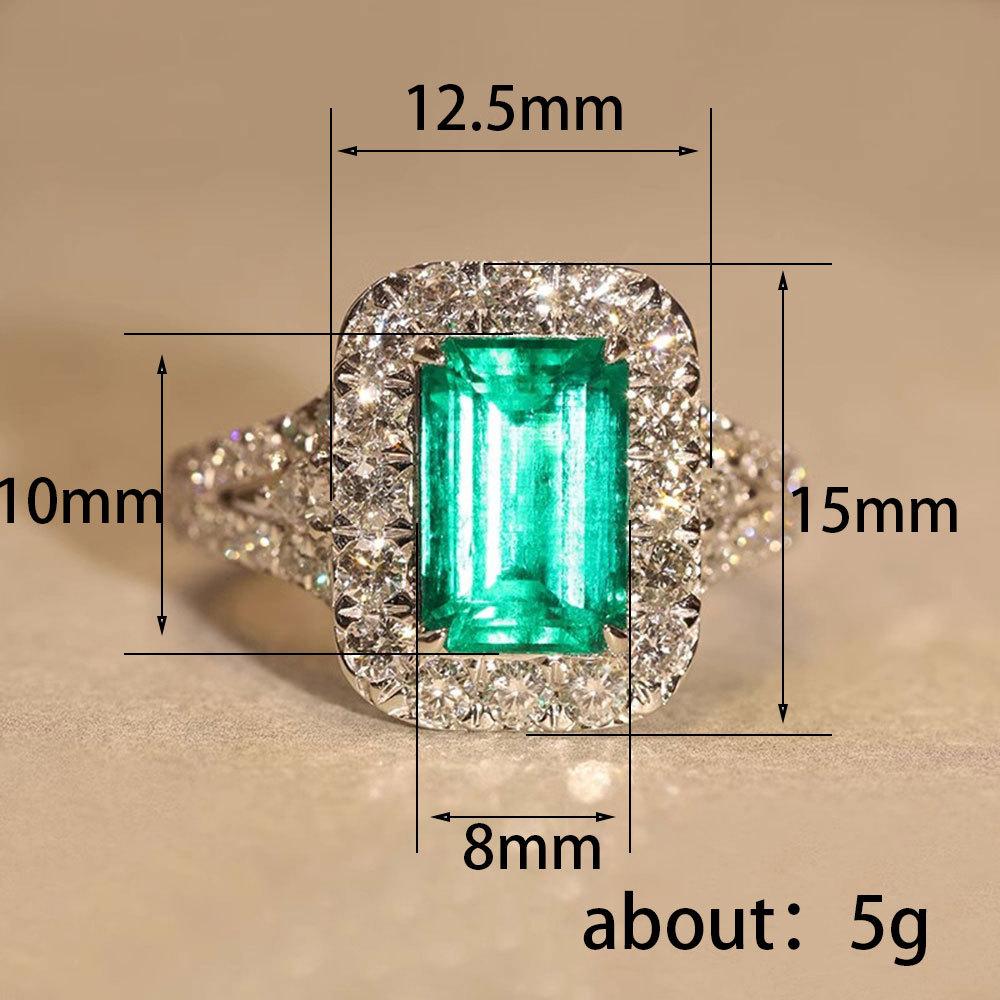 Light luxury retro emerald ring for women, creative square zircon ring, wedding anniversary gift