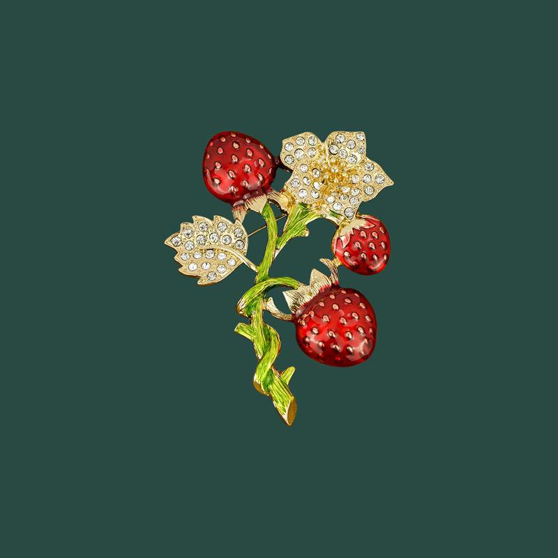 Mote Emalje Frukt Jordbær Brosje Pins Temperament Charm Dame Innlagt Rhinestone Blomster Brosjer for kvinner Smykker Gaver