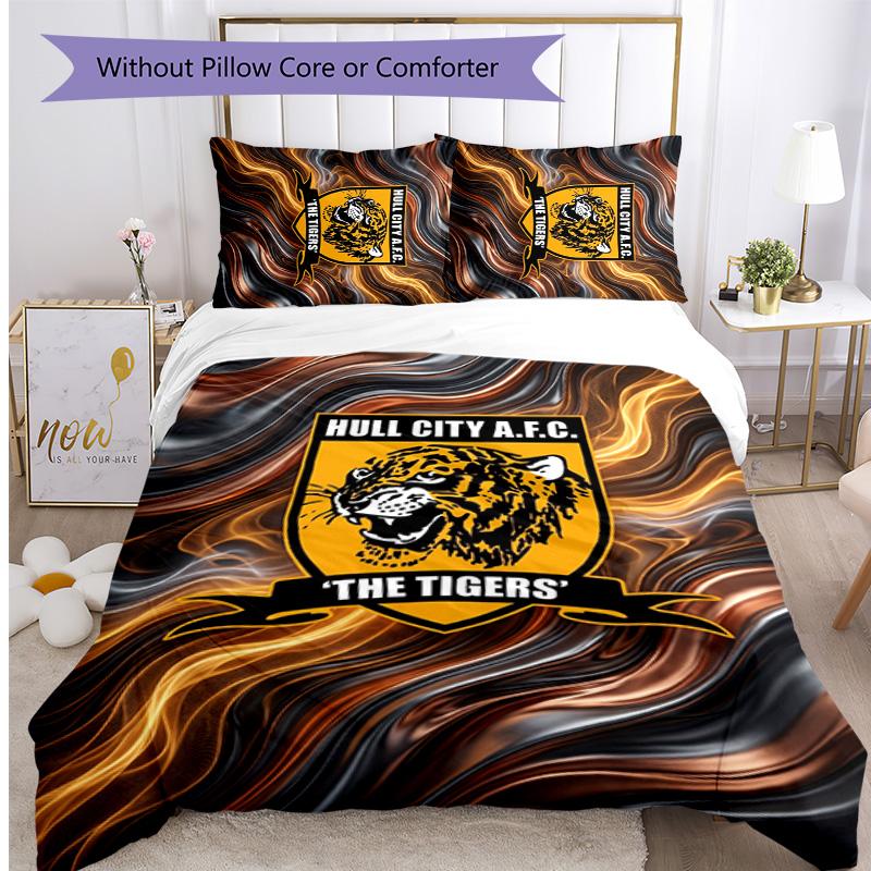 Set Lenzuola Stampato Hull City Football 3 Pezzi, Comodo Set Copripiumino per Camera da Letto Amico della Pelle