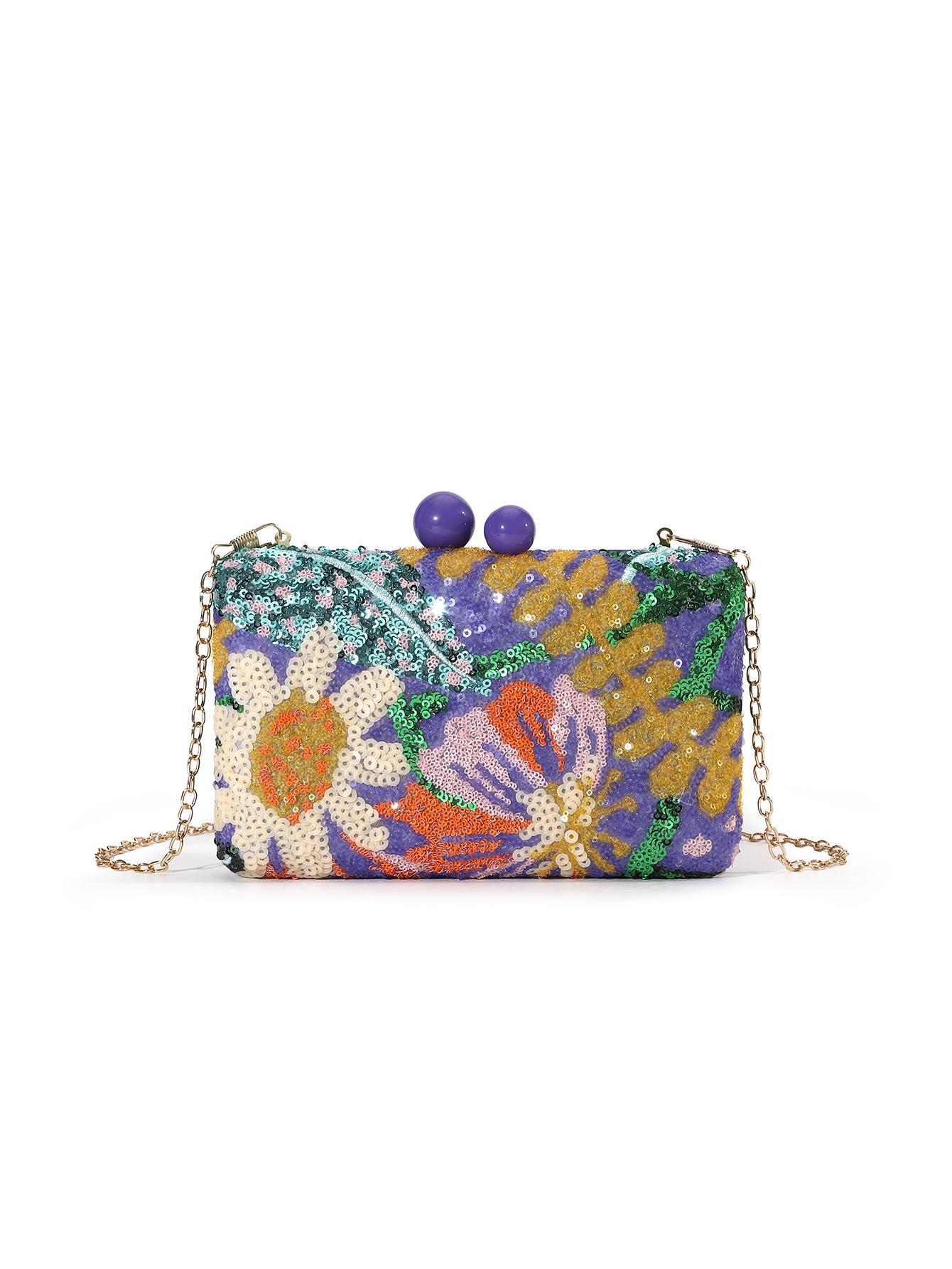 

Contrast color flash flower sequin bead box clutch bag women s banquet satin dinner bag