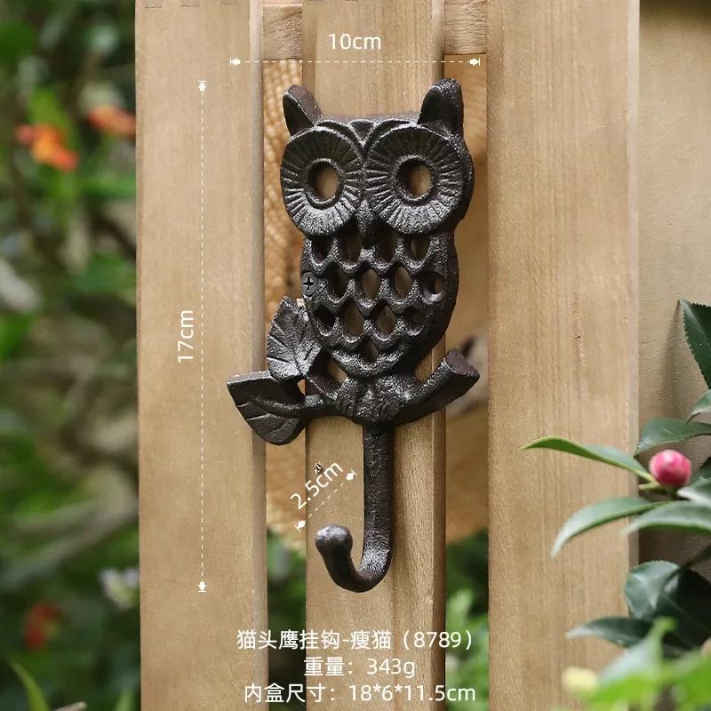 Hollow Owl Hook Wall Hanging Decoration Home Foyer Clothes Couple Cast Iron Black Wrought Iron Garden Courtyard Wall Decoration
