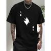 European Sizes Men'S Casual Black T-Shirt with Ace of Spades Design - Short Sleeve, Crew Neck, Blend, Summer Streetwear