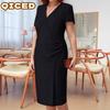 Fashion Summer Spring Solid Color Print Short Sleeve V-Neck Casual Dresses
