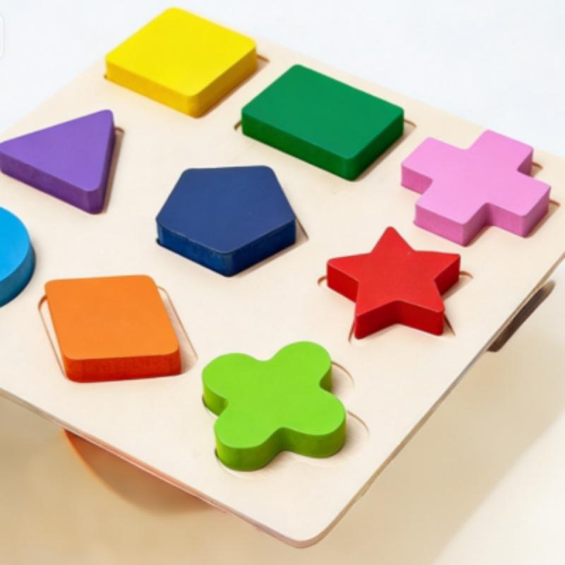 Geometrische Holzklötze Montessori Puzzle Formsortierer Mathe Frühe Bildung Lernspielzeug für Kleinkinder Baby Kognitives Training