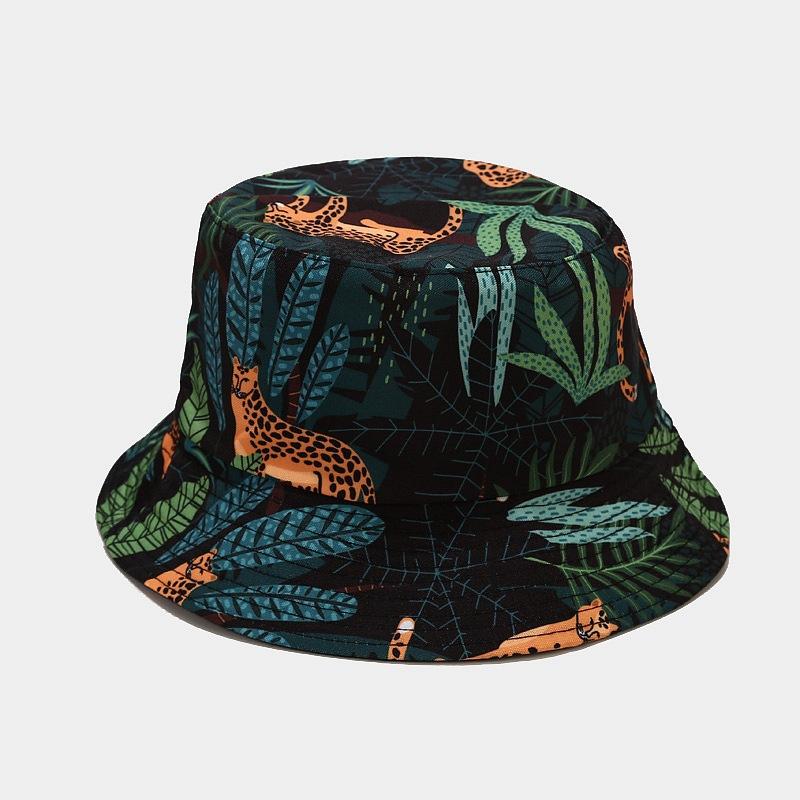 Hats men and women spring and summer new cartoon animal pattern double-sided basin hat outdoor travel sunscreen sunshade bucket hat