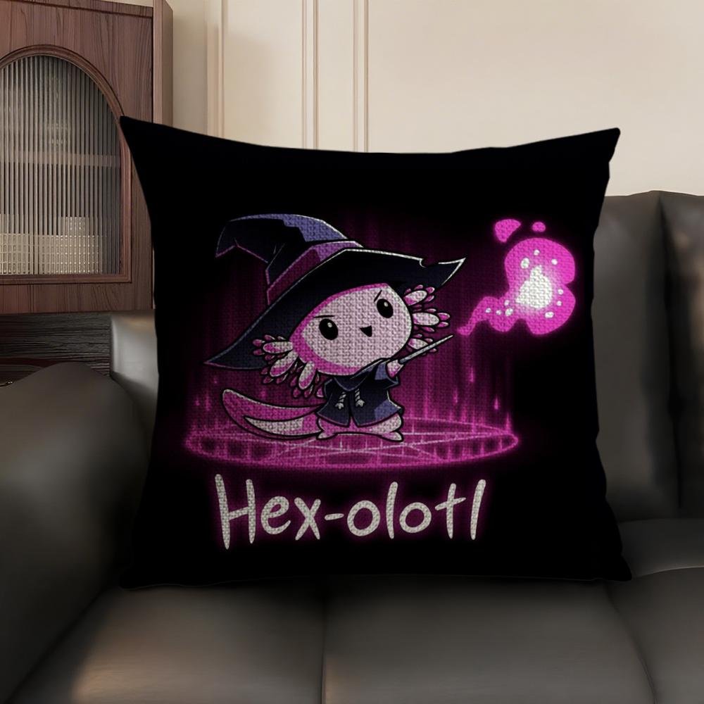 Cute Axolotl Pillow Case Natural Linen Organic Fabric Double-Sided Printing Sofa Home Decor Gift Cushion Cover