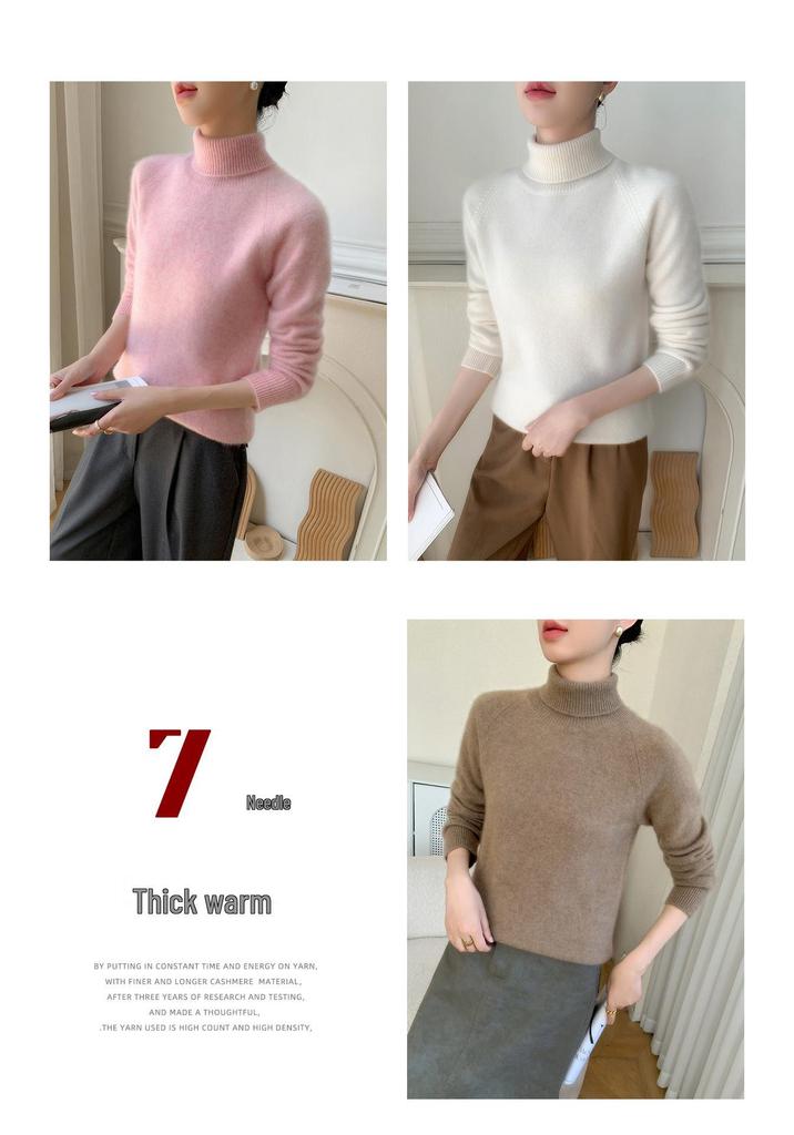 Women's High Neck Cashmere Sweater - Thick Raglan Sleeve, Loose Fit, Autumn/Winter Knit Base Layer