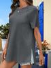 Women's Plain Crew Neck Short Sleeve Tee Loose Fit Side Split Summer Top