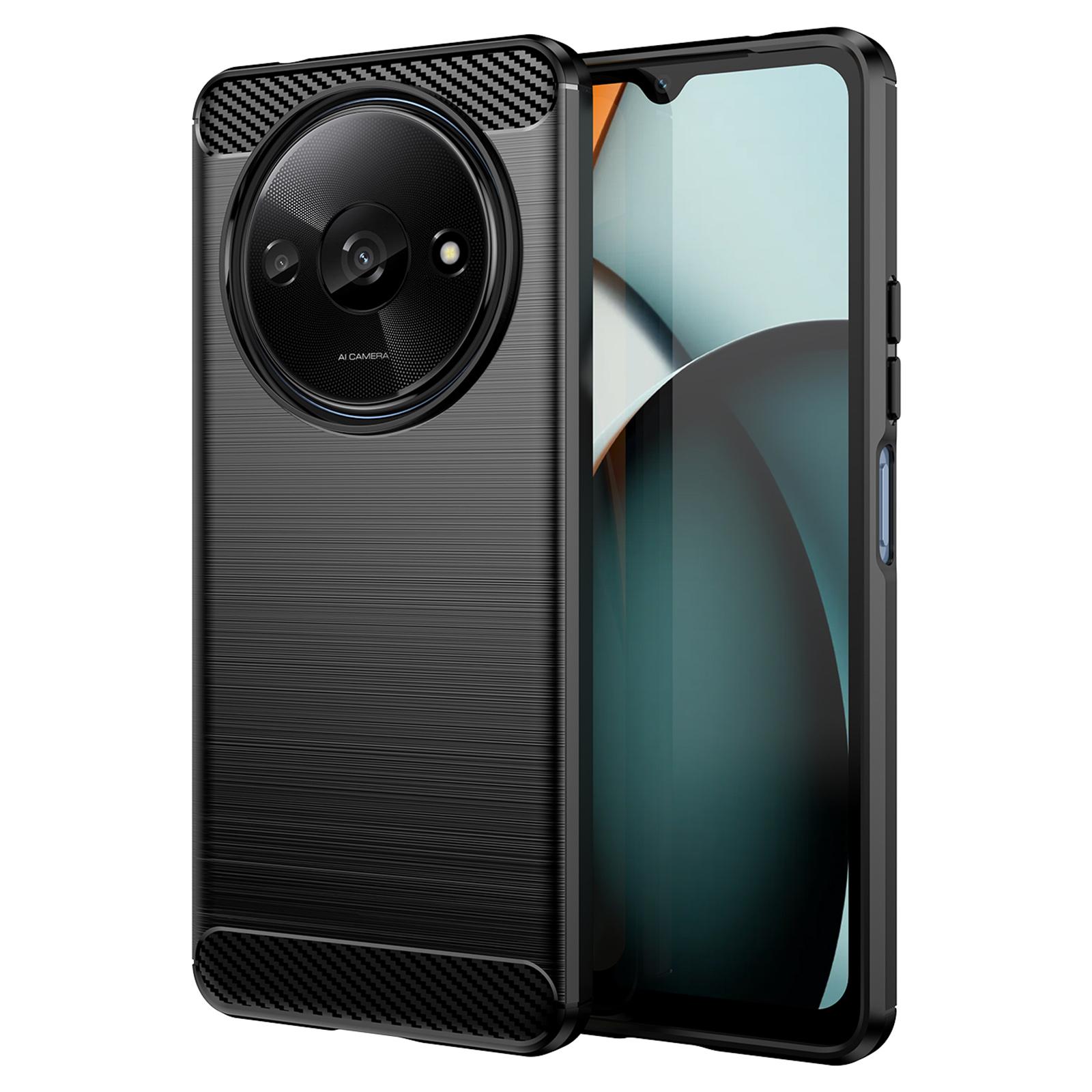 

For Xiaomi Redmi A3 4G/Poco C61 4G TPU Case Brushed Carbon Fiber Texture Phone Cover Black
