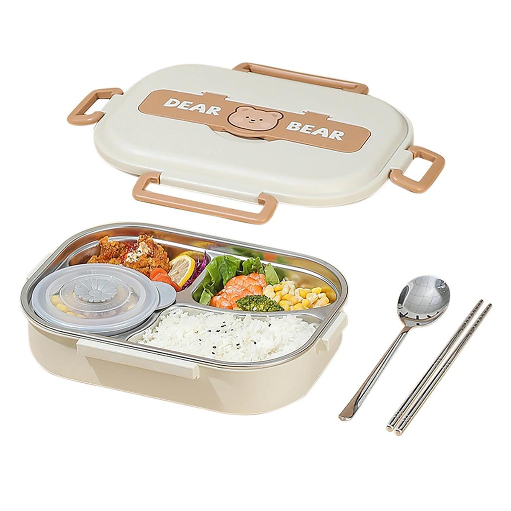 304 Stainless Steel Lunch Box Insulation Foot Container Microwavable Students Bento Case With Spoons or Chopsticks