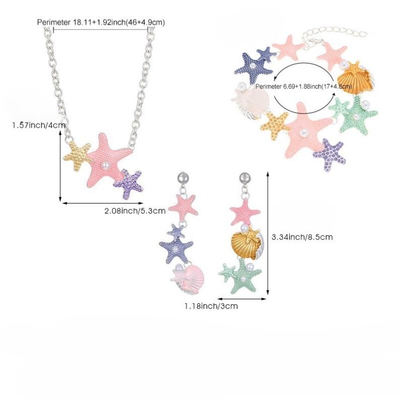Vacation Style Colorful Starfish Zircon Shell Pendant Zircon Sets Fresh Fashion Necklace Earrings Bracelet Set for Women