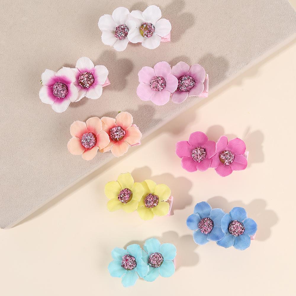 8Pcs Flower Hair Clips Sweet Artificial Double-Floral Hairpin Side Barrette For Girls Children Elegant Headwear Hair Accessories