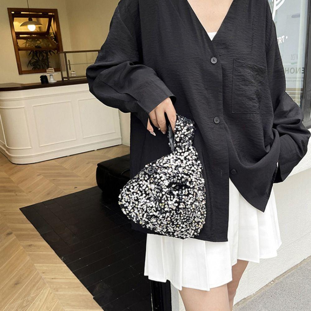 Paillette Knot Handbag Giltter Wrist Bag Simple Sequin Evening Bag  Spring Summer