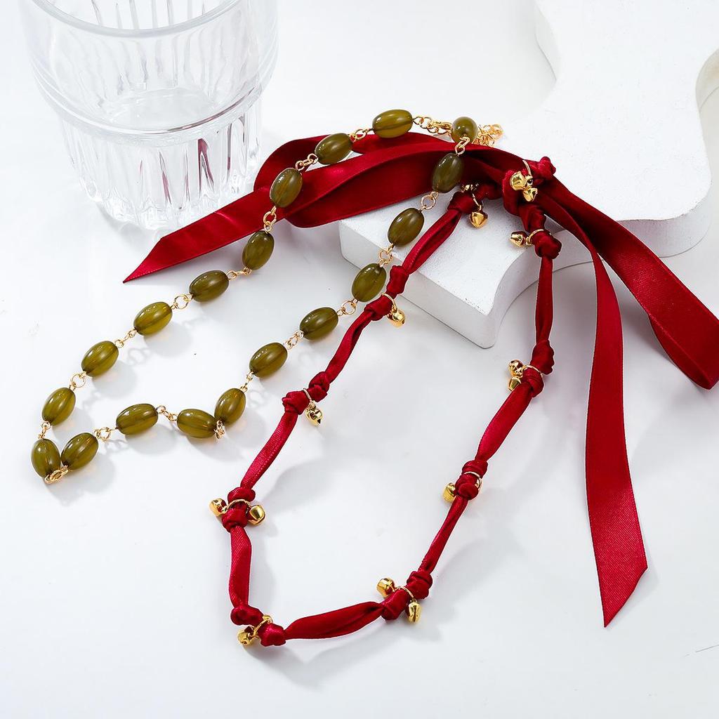 Elegant Grosgrain Bow & Bell Necklace Set: European & American Style Party Accessories for Women