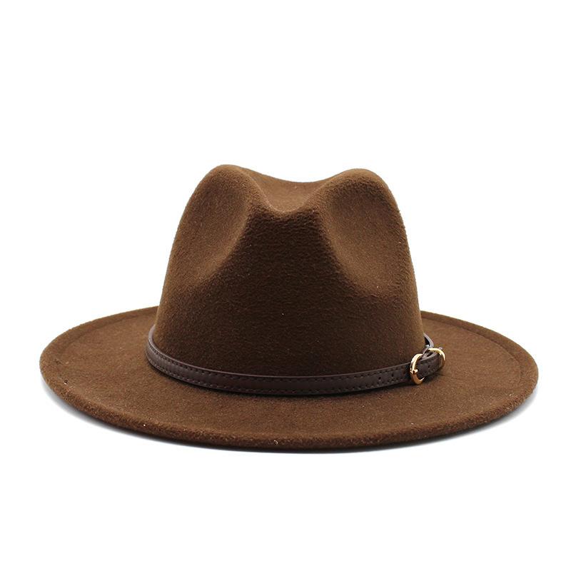 Unisex Wool Felt Fedora Hat for Men Women, Coffee Color Autumn Winter Jazz Cap, European American Fashion Top Hat