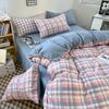 Washed Skin-friendly Bedding Set Sheet Pillowcase Quilt Cover Lattice
