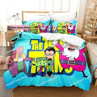 Titans GO Bettwäsche-Set Einzelbett Twin Full Queen King Size Bettwäsche-Set für Erwachsene Kinder Schlafzimmer Bettbezug-Sets 3D-Druck Anime Kawaii
