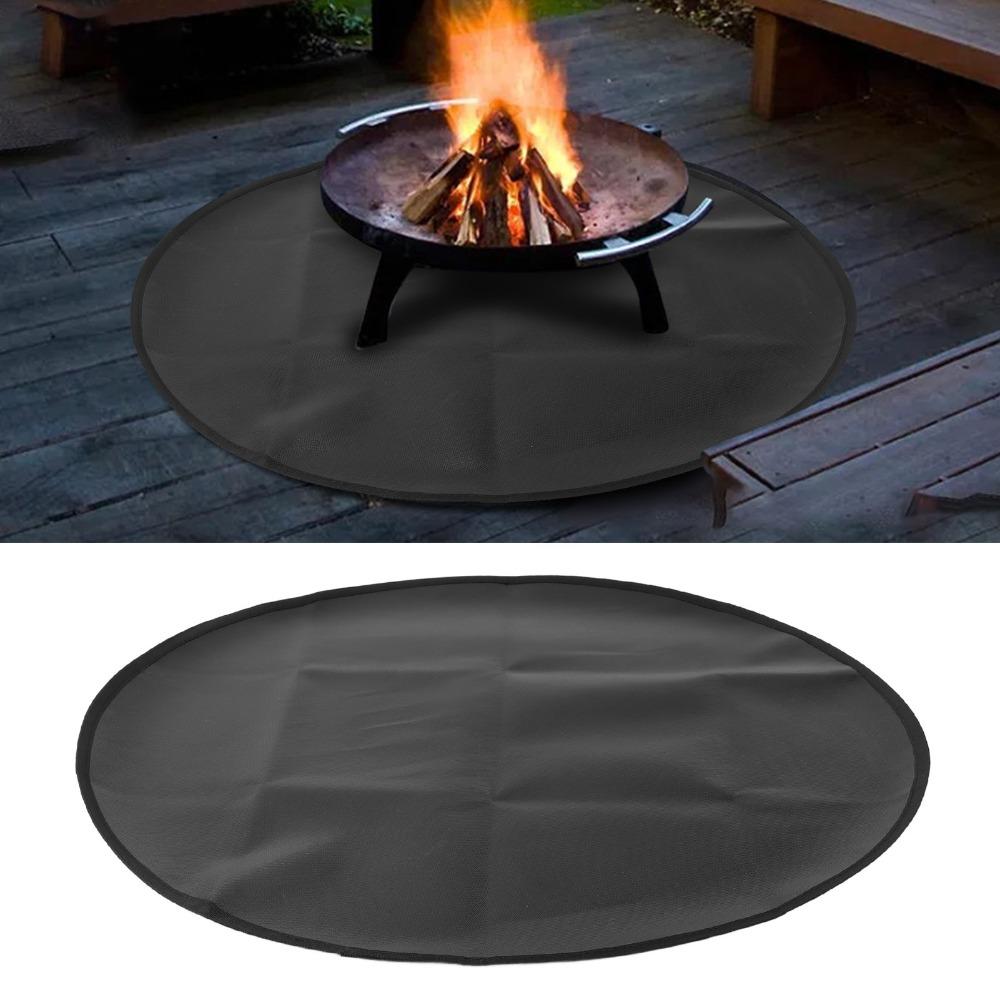 24 Inch Fire Pit Mat Black Outdoor Under Grill Mat Durable Fireproof Grill Pad Outdoor Grill