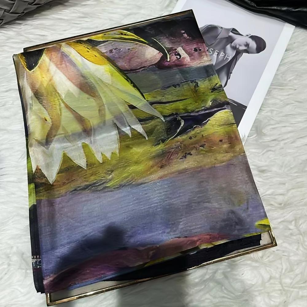 Bysifa|Beige Blue Silk Scarf Shawl Women Floral Print Scarf Cape Fall Winter 100% Mulberry Silk Long Scarves Summer Beach Shawls