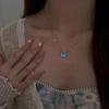 Blue Luminous Butterfly Pendant Necklace, Light Luxury Exquisite Style Niche Design Collarbone Chain Necklace