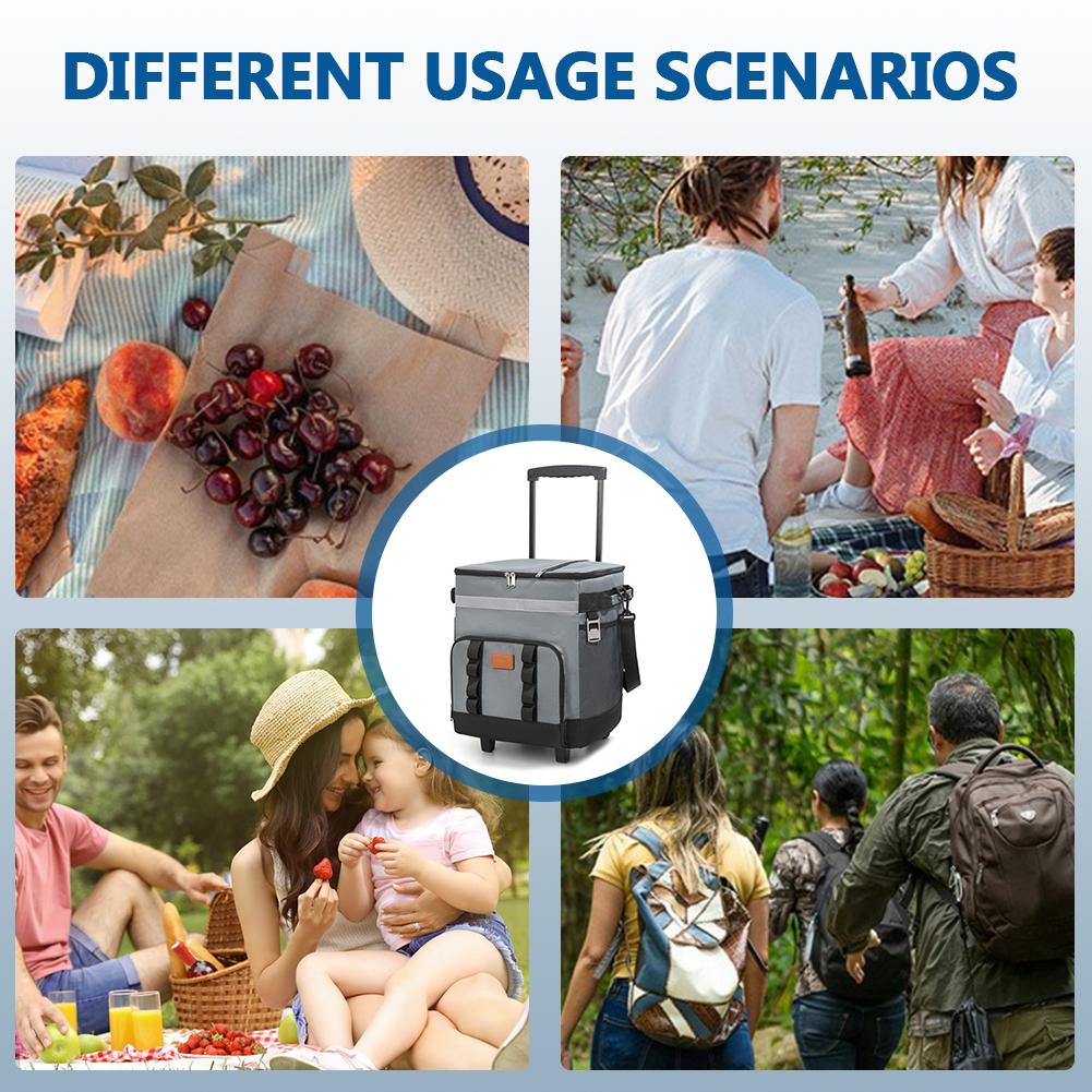 Leak Proof Large Thermal Food Delivery Box with Wheels Insulated Rolling Cooler Bag Detachable Food Storage Container for Travel