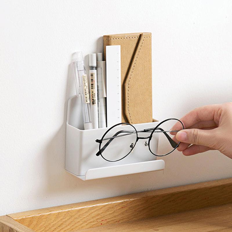 Self Adhesive Remote Controller Phone Holder Storage Boxes Wall Mounted  Plug Organizer Stationery Storage Box For Home Office