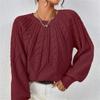 Women's Autumn/Winter Solid Color Cable Knit Sweater, Loose Crew Neck Lantern Sleeve Versatile Knit Top S-XL