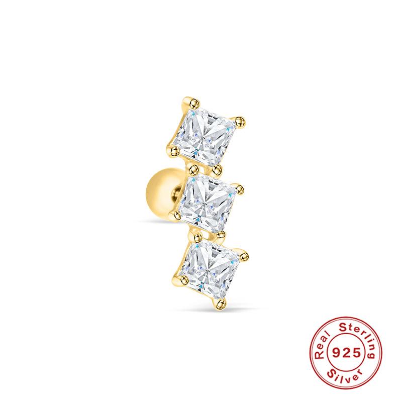 S925 Sterling Silver Piercing Ear Bone Stud Ear Nail Small Gold Ball Threaded Ear Stud Zircon Body Earrings Earrings