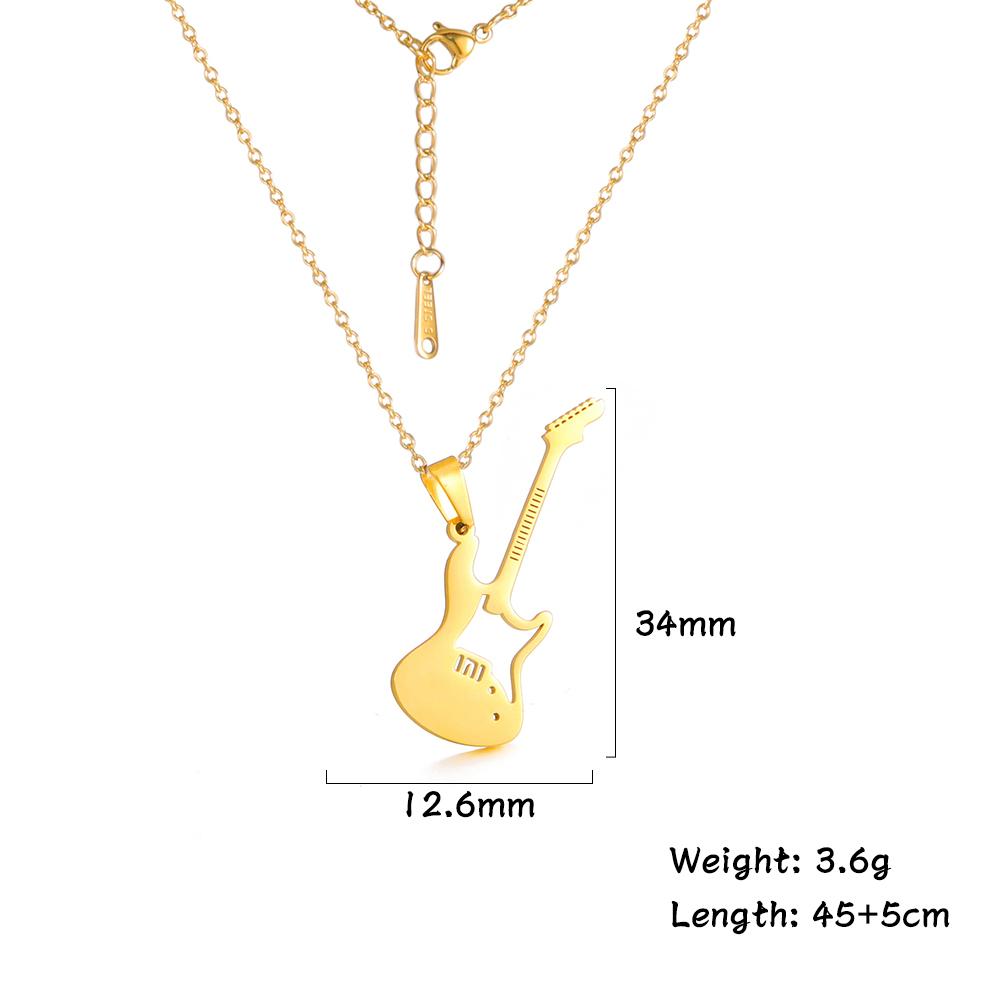 Teamer Stainless Steel Necklace for Women Music Note Instrument Guitar Pendant Charms Gold Plated Fashion Jewelry Romantic Gift