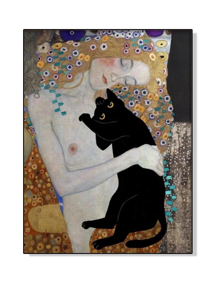 

Знаменитое искусство Густава Климта Поцелуй Ван Гога Моне Кувшинка Черный кот Плакаты Картина на холсте Смешные животные Настенный художественный декор для комнаты 21x30cm No Frame