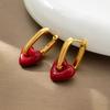 High-Grade Wine Red Heart Necklace & Earrings - Copper Plated, Real Gold, Simple Hong Kong Style Clavicle Chain